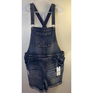 Wallflower Women's Denim Bib Overall Shorts Junior's Size 1XL Stretch Shortalls